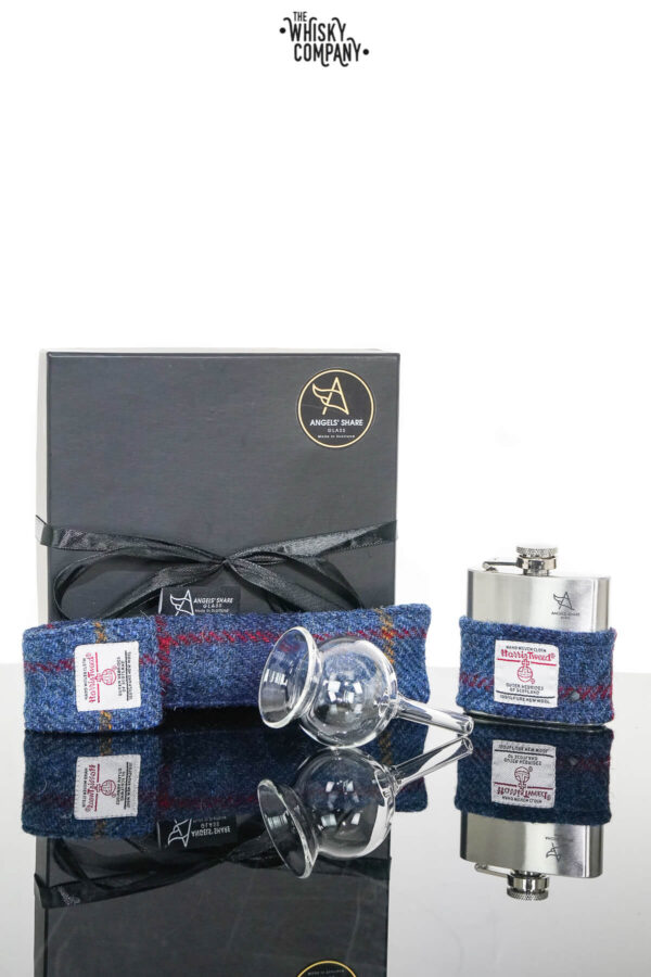 Angels’ Share Harris Tweed Hip Flask Dropper & Funnel Gift Set – Navy Blue