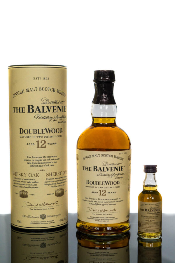 The Balvenie Aged 12 Years Doublewood Speyside Single Malt Scotch Whisky (750ml) PLUS Balvenie 14YO Miniature (50ml)